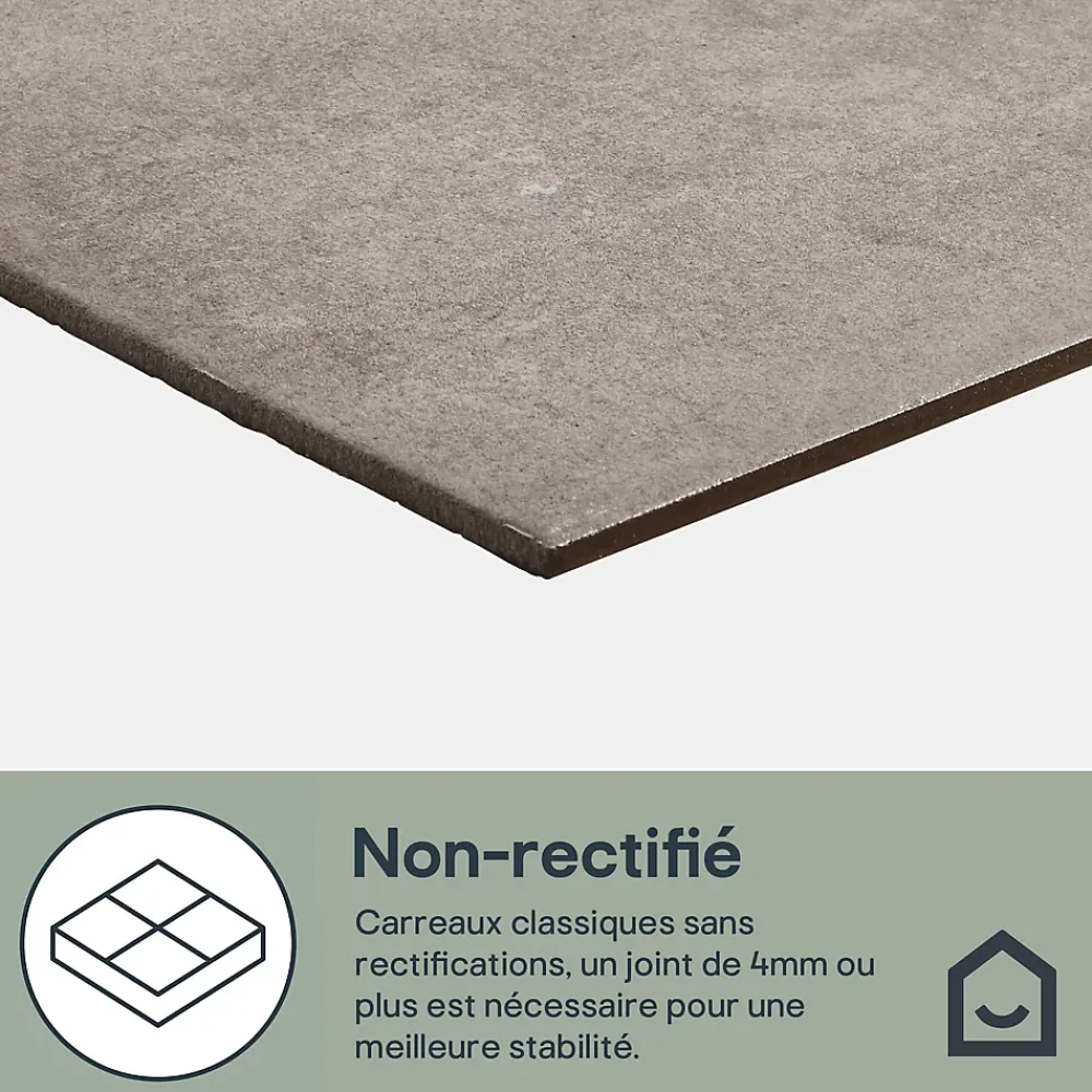 GoodHome Carrelage sol intérieur effet béton gris L.42,6 x l.42,6 cm x ép.7,4 mm, Konkrete- Carrelage Sol Pour Pièce À Vivre|Carrelage Mural Effet Béton