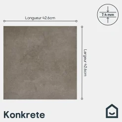 GoodHome Carrelage sol intérieur effet béton gris L.42,6 x l.42,6 cm x ép.7,4 mm, Konkrete- Carrelage Sol Pour Pièce À Vivre|Carrelage Mural Effet Béton