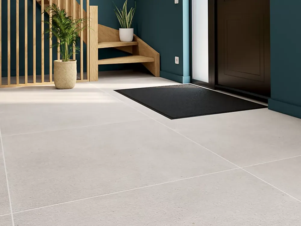 Carrelage sol intérieur ivoire effet béton L.100 x l.100 cm x ép.10 mm, Manhattan- Carrelage Mural Effet Béton|Carrelage Sol Effet Béton