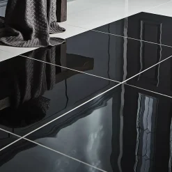 GoodHome Carrelage Mural Pour Wc|Carrelage Sol Pour Wc<Carrelage sol intérieur noir poli ultra brillance L.60 x l.60 cm x ép.9,5 mm, Livourne