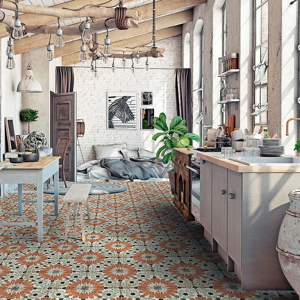 Concept Mosaïque Carrelage Sol Effet Carreaux De Ciment<Carrelage SYLVIANA 20x20 cm effet carreaux ciment vieilli