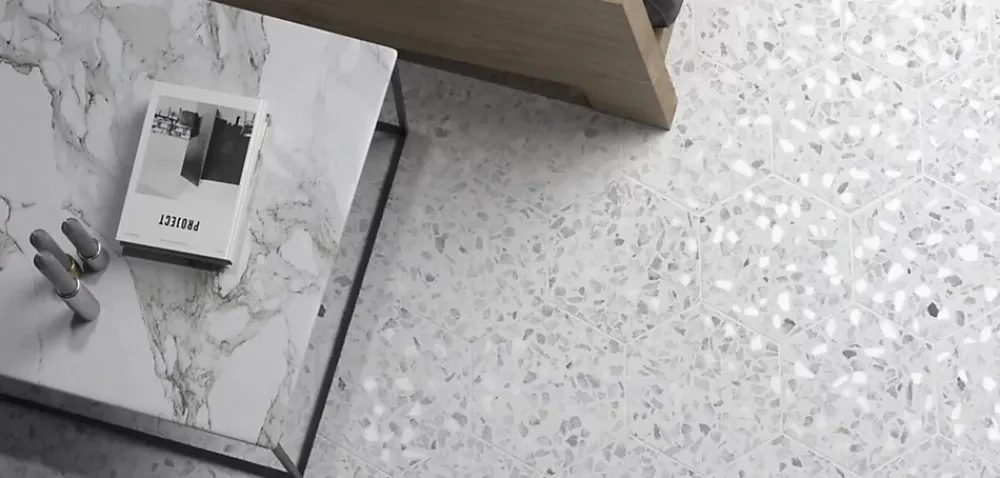 Allocarrelage Carrelage Sol Effet Terrazzo|Carrelage Sol Pour Cuisine<Carrelage Terrazzo Hexagonal 23x26 Riazza Blanc Gris
