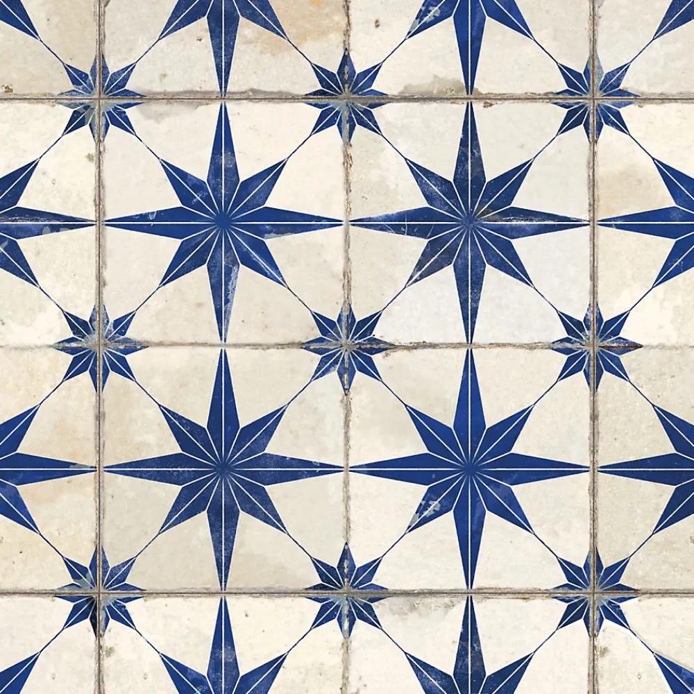 Ro'Ma Carrelage Carrelage Sol Effet Carreaux De Ciment<Carrelage Vintage effet Carreau ciment 3D Etoile Bleue et Fond Blanc 45x45x0,95 cm Sparta - Sol et mur intérieur - RO'MA CARRELAG