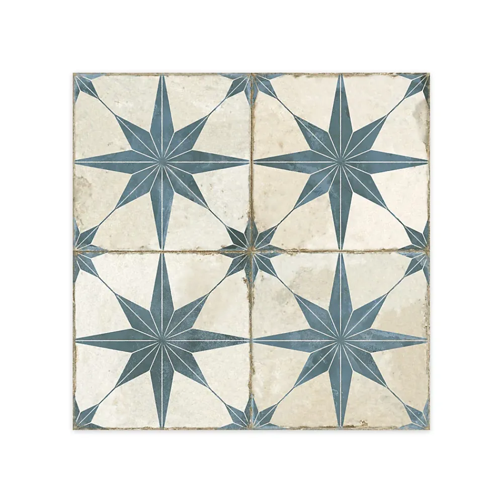 Ro'Ma Carrelage Carrelage Vintage effet Carreau ciment Etoile Bleue et Fond Blanc 45x45x0,95 cm Sparta - Sol et mur intérieur -- Carrelage Sol Effet Carreaux De Ciment