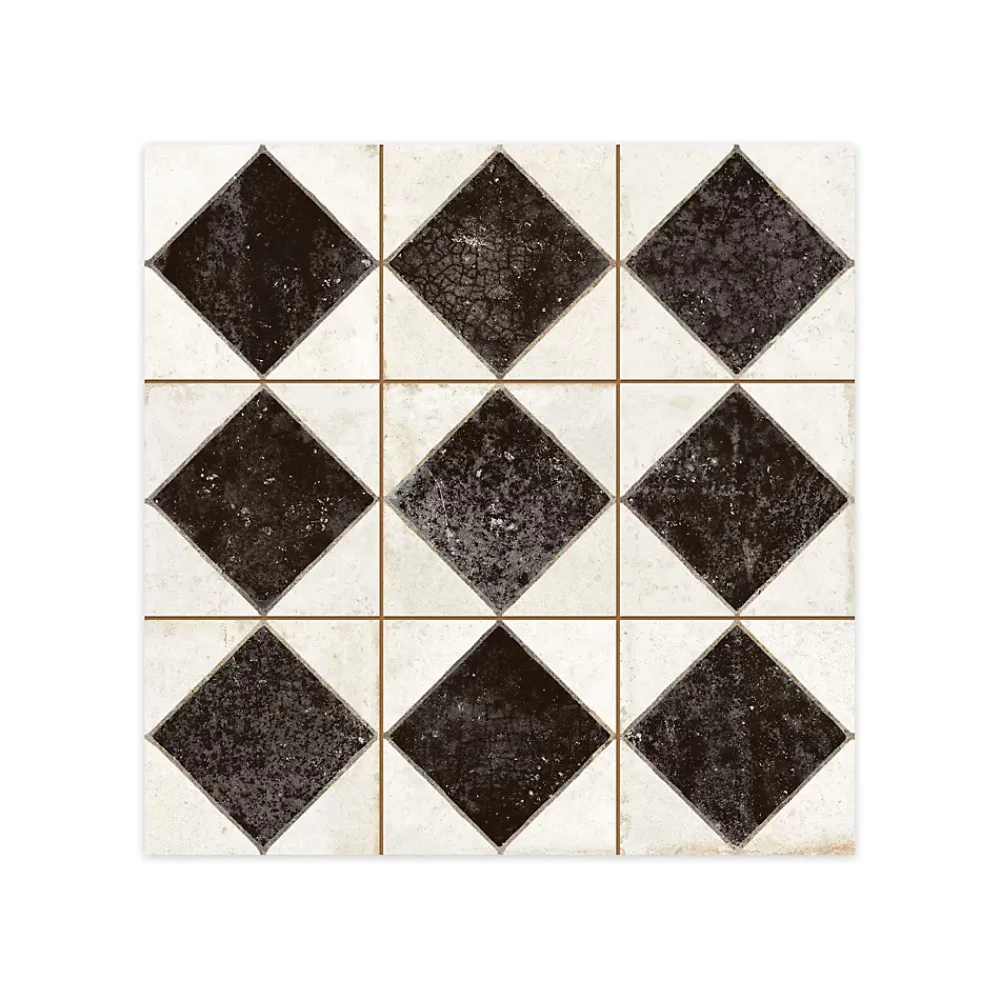 Ro'Ma Carrelage Carrelage Vintage Noir Damier 33x33x0,95 cm Solmira - Sol et mur intérieur -- Carrelage Sol Pour Wc