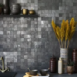 Ro'Ma Nature Faïence Pour Pièce À Vivre|Faïence Pour Salle De Bains<Carrelage Zellige Marocain Noir Carbone 5x5 cm (vendu par plaque de 30x30 cm soit 0,09 m²) -