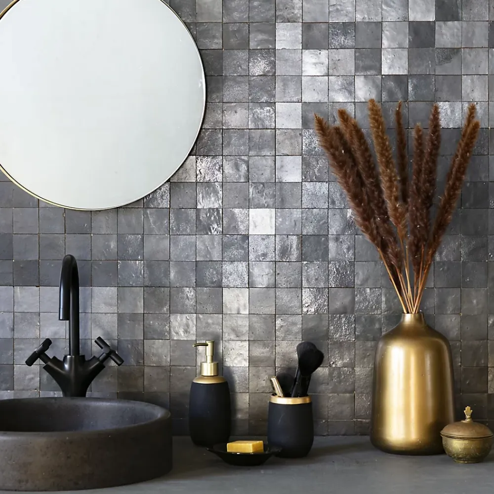 Ro'Ma Nature Faïence Pour Pièce À Vivre|Faïence Pour Salle De Bains<Carrelage Zellige Marocain Noir Carbone 5x5 cm (vendu par plaque de 30x30 cm soit 0,09 m²) -
