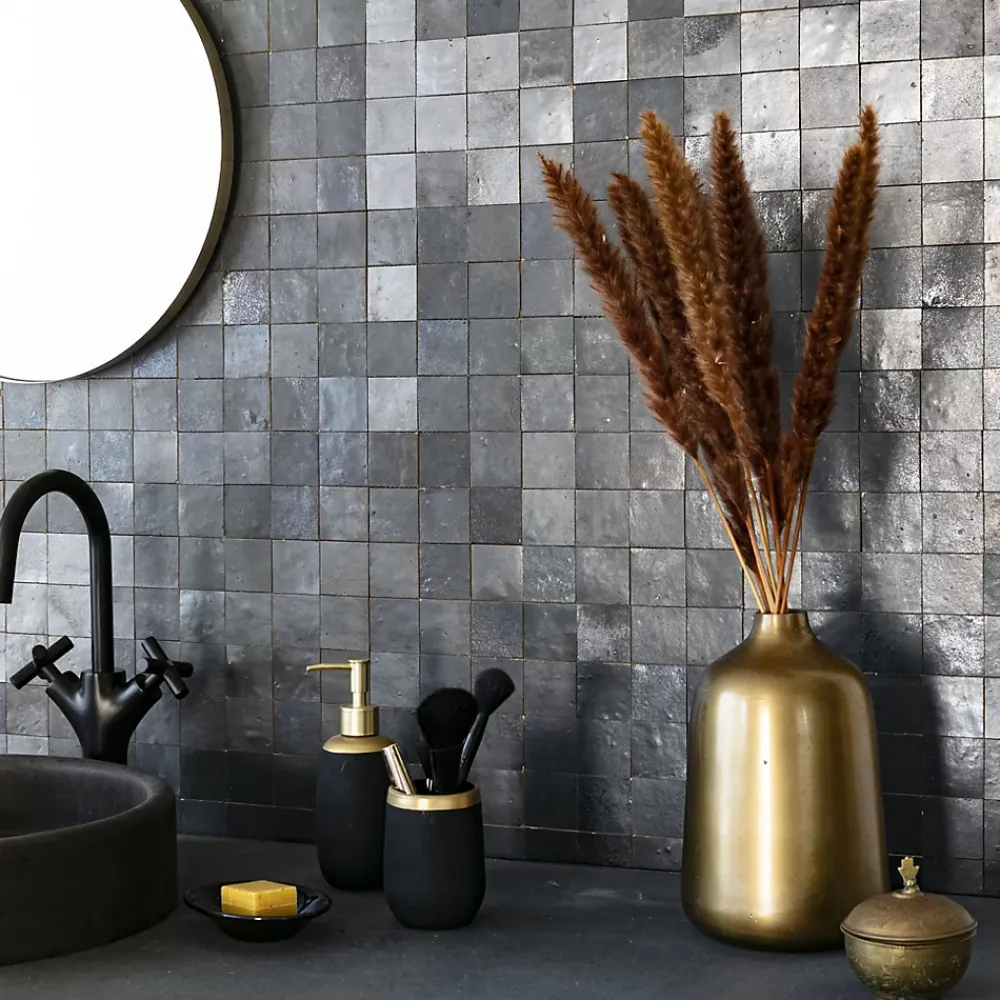 Ro'Ma Nature Faïence Pour Pièce À Vivre|Faïence Pour Salle De Bains<Carrelage Zellige Marocain Noir Carbone 5x5 cm (vendu par plaque de 30x30 cm soit 0,09 m²) -