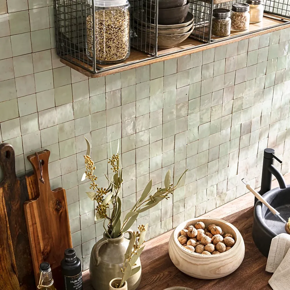 Ro'Ma Nature Faïence Pour Cuisine|Faïence Pour Salle De Bains<Carrelage Zellige Marocain Vert Tilleul 5x5 cm (vendu par plaque de 30x30 cm soit 0,09 m²) -