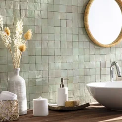 Ro'Ma Nature Faïence Pour Cuisine|Faïence Pour Salle De Bains<Carrelage Zellige Marocain Vert Tilleul 5x5 cm (vendu par plaque de 30x30 cm soit 0,09 m²) -