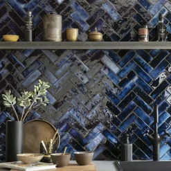 Ro'Ma Nature Faïence Pour Douche|Faïence Pour Pièce À Vivre<Carrelage Zellige Marocain Bleu Magique 5x15 cm (vendu par 1 m²) -