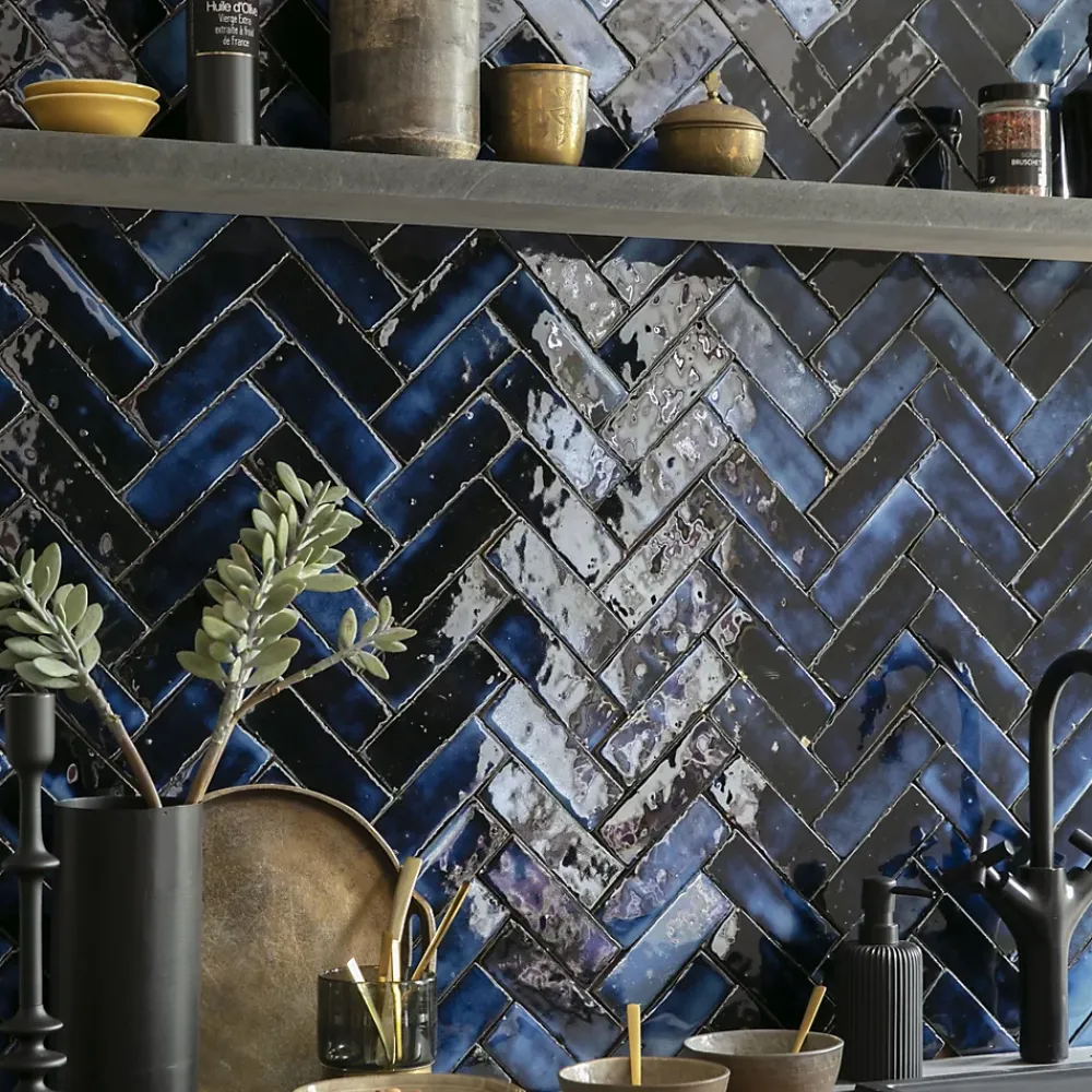 Ro'Ma Nature Faïence Pour Douche|Faïence Pour Pièce À Vivre<Carrelage Zellige Marocain Bleu Magique 5x15 cm (vendu par 1 m²) -