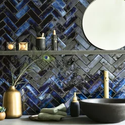 Ro'Ma Nature Faïence Pour Douche|Faïence Pour Pièce À Vivre<Carrelage Zellige Marocain Bleu Magique 5x15 cm (vendu par 1 m²) -