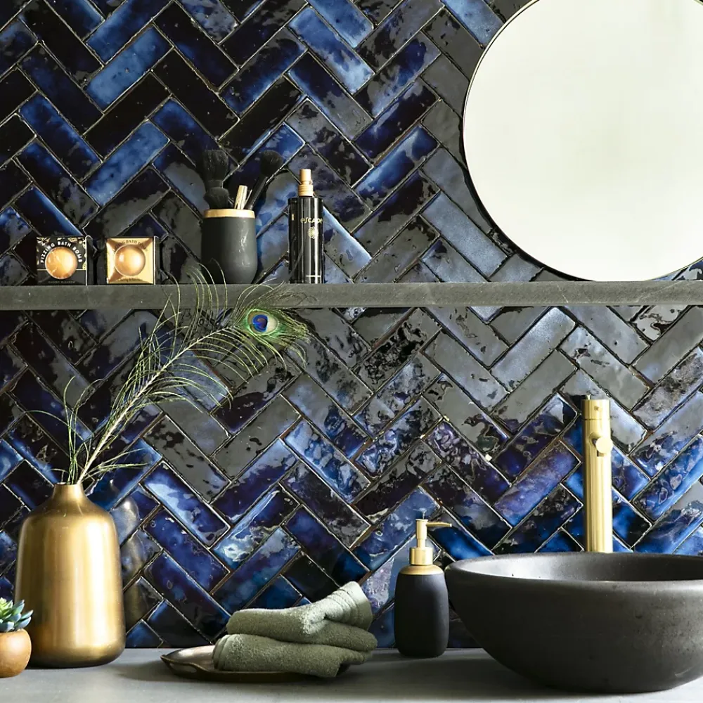 Ro'Ma Nature Faïence Pour Douche|Faïence Pour Pièce À Vivre<Carrelage Zellige Marocain Bleu Magique 5x15 cm (vendu par 1 m²) -