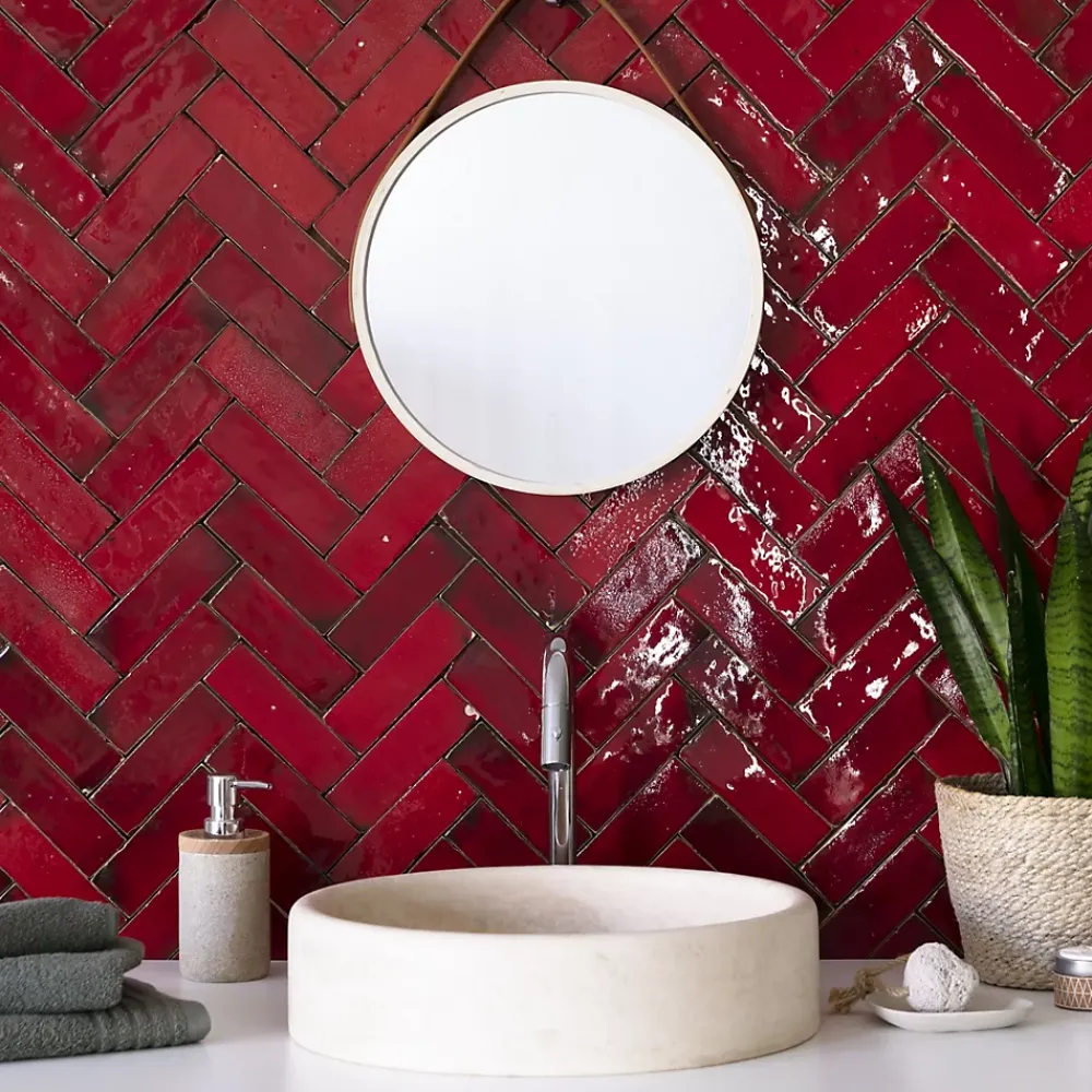Ro'Ma Nature Faïence Pour Douche<Carrelage Zellige Marocain Rouge Pétillant 5x15 cm (vendu par 1 m²) -