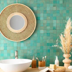 Ro'Ma Nature Faïence Pour Salle De Bains|Faïence Pour Pièce À Vivre<Carrelage Zellige Marocain Vert Pacifique 5x5 cm (vendu par plaque de 30x30 cm soit 0,09 m²) -