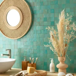 Ro'Ma Nature Faïence Pour Salle De Bains|Faïence Pour Pièce À Vivre<Carrelage Zellige Marocain Vert Pacifique 5x5 cm (vendu par plaque de 30x30 cm soit 0,09 m²) -