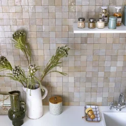 Ro'Ma Nature Carrelage Zellige Marocain Gris Beige 5x5 cm (vendu par plaque de 30x30 cm soit 0,09 m²) -- Faïence Pour Salle De Bains|Faïence Pour Cuisine