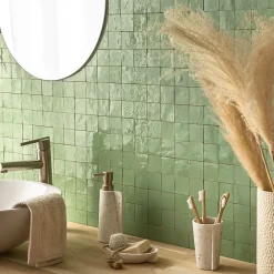 Ro'Ma Nature Carrelage Zellige Marocain Vert Amande 5x5 cm (vendu par plaque de 30x30 cm soit 0,09 m²) -- Faïence Pour Salle De Bains
