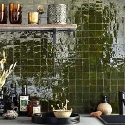 Ro'Ma Nature Carrelage Zellige Marocain Vert Empire 5x5 cm (vendu par plaque de 30x30 cm soit 0,09 m²) -- Faïence Pour Douche|Faïence Pour Pièce À Vivre