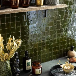 Ro'Ma Nature Carrelage Zellige Marocain Vert Empire 5x5 cm (vendu par plaque de 30x30 cm soit 0,09 m²) -- Faïence Pour Douche|Faïence Pour Pièce À Vivre