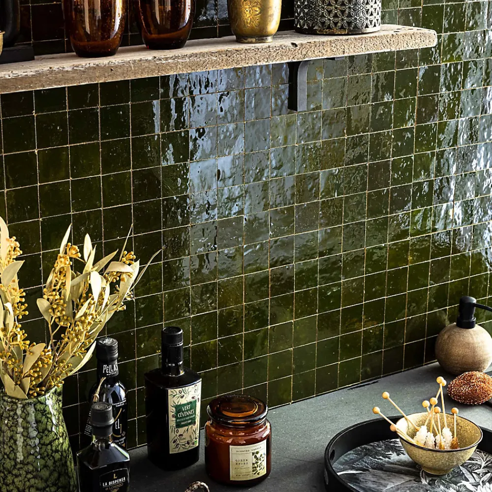 Ro'Ma Nature Carrelage Zellige Marocain Vert Empire 5x5 cm (vendu par plaque de 30x30 cm soit 0,09 m²) -- Faïence Pour Douche|Faïence Pour Pièce À Vivre