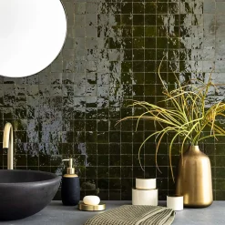 Ro'Ma Nature Carrelage Zellige Marocain Vert Empire 5x5 cm (vendu par plaque de 30x30 cm soit 0,09 m²) -- Faïence Pour Douche|Faïence Pour Pièce À Vivre
