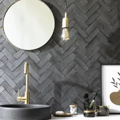 Ro'Ma Nature Faïence Pour Salle De Bains<Carrelage Zellige Marocain Noir Carbone 5x15 cm (vendu par 1 m²) -