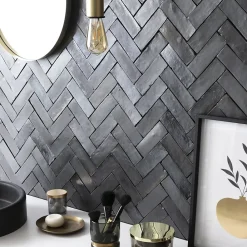 Ro'Ma Nature Faïence Pour Salle De Bains<Carrelage Zellige Marocain Noir Carbone 5x15 cm (vendu par 1 m²) -