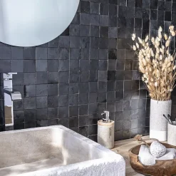 Ro'Ma Nature Carrelage Zellige Marocain Noir Métal 5x5 cm (vendu par plaque de 30x30 cm soit 0,09 m²) -- Faïence Pour Salle De Bains|Faïence Pour Pièce À Vivre
