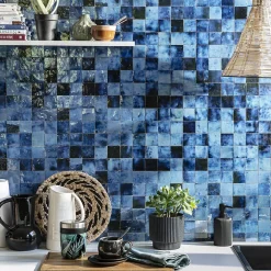 Ro'Ma Nature Faïence Pour Salle De Bains|Faïence Pour Pièce À Vivre<Carrelage Zellige Marocain Bleu Magique 5x5 cm (vendu par plaque de 30x30 cm soit 0,09 m²) -