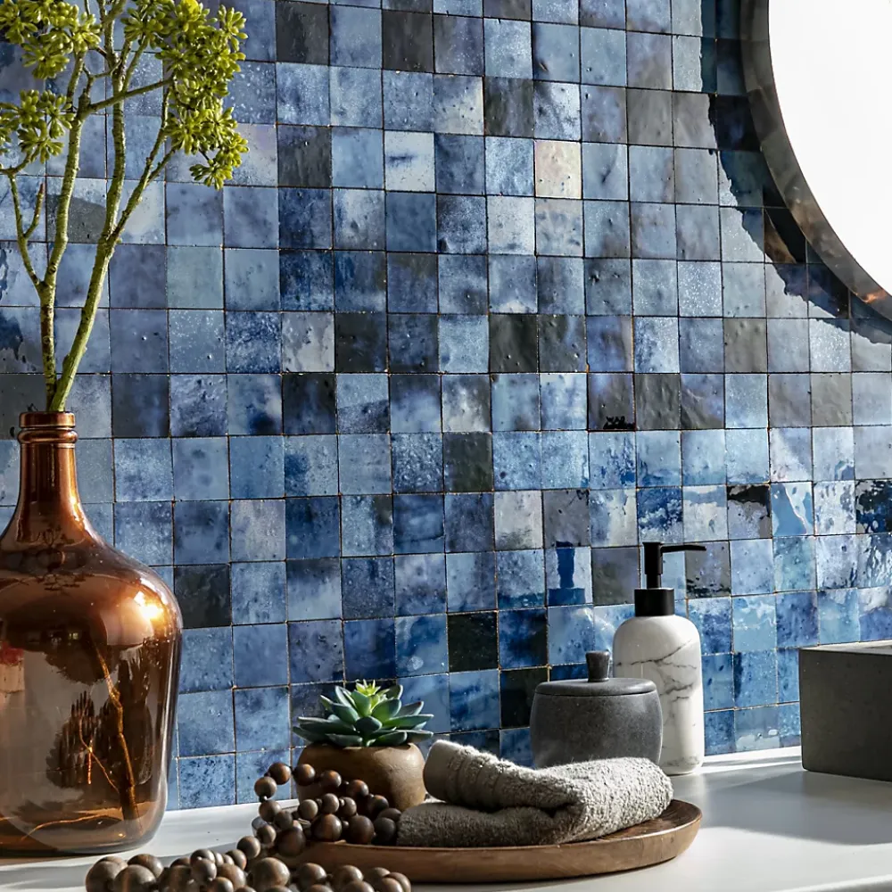Ro'Ma Nature Faïence Pour Salle De Bains|Faïence Pour Pièce À Vivre<Carrelage Zellige Marocain Bleu Magique 5x5 cm (vendu par plaque de 30x30 cm soit 0,09 m²) -