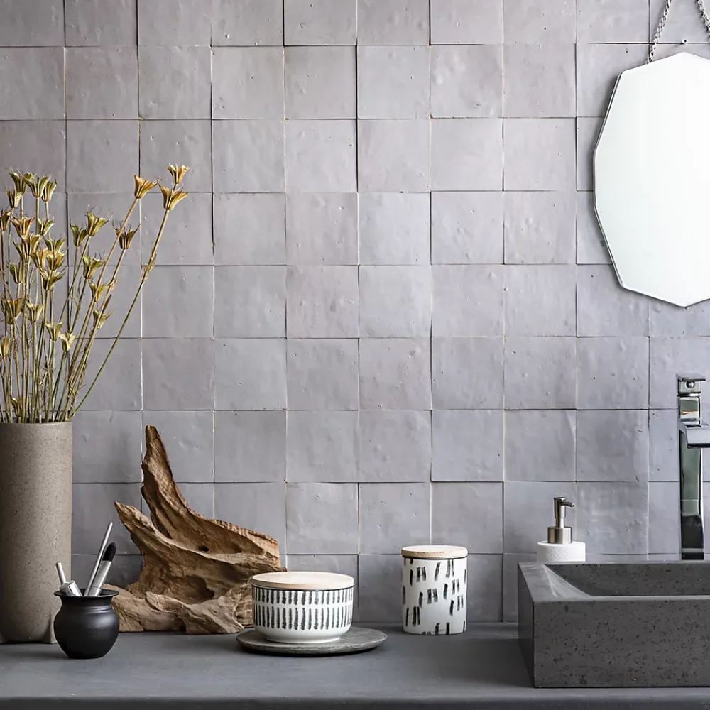 Ro'Ma Nature Faïence Pour Cuisine|Faïence Pour Pièce À Vivre<Carrelage Zellige Marocain Gris Clair 10x10 cm (vendu par 1 m²) -