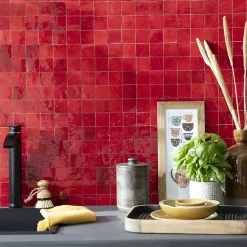 Ro'Ma Nature Faïence Pour Cuisine|Faïence Pour Salle De Bains<Carrelage Zellige Marocain Rouge Pétillant 5x5 cm (vendu par plaque de 30x30 cm soit 0,09 m²) -