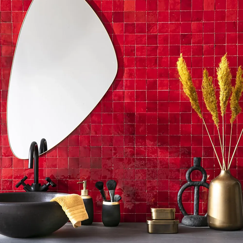 Ro'Ma Nature Faïence Pour Cuisine|Faïence Pour Salle De Bains<Carrelage Zellige Marocain Rouge Pétillant 5x5 cm (vendu par plaque de 30x30 cm soit 0,09 m²) -
