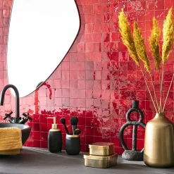 Ro'Ma Nature Faïence Pour Cuisine|Faïence Pour Salle De Bains<Carrelage Zellige Marocain Rouge Pétillant 5x5 cm (vendu par plaque de 30x30 cm soit 0,09 m²) -