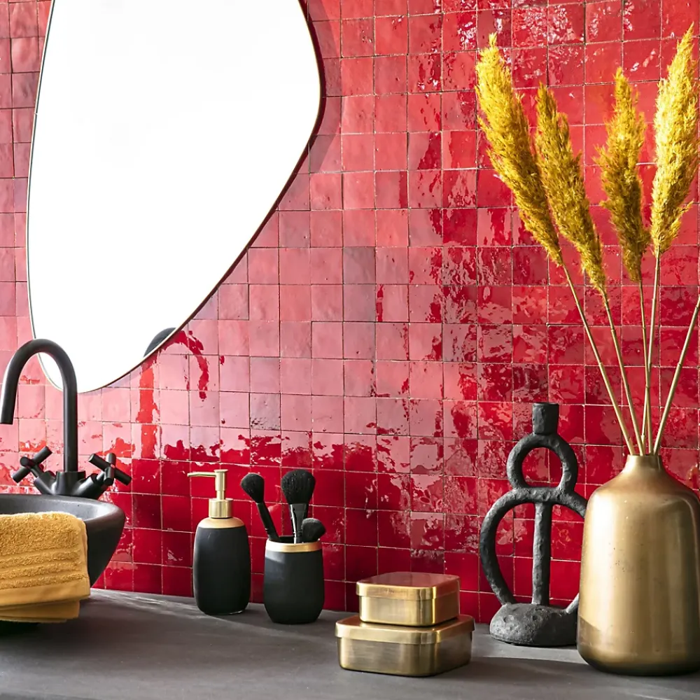 Ro'Ma Nature Faïence Pour Cuisine|Faïence Pour Salle De Bains<Carrelage Zellige Marocain Rouge Pétillant 5x5 cm (vendu par plaque de 30x30 cm soit 0,09 m²) -