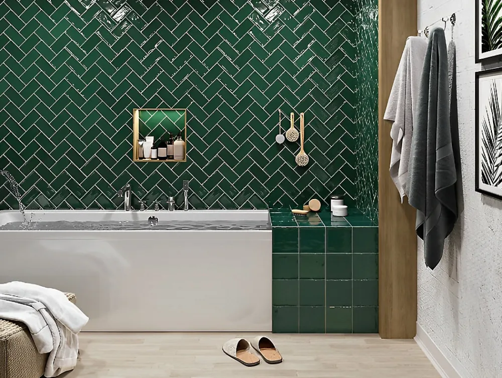 Tinker Carrelage Zellige Pompei vert Brillant 15x15 cm- Carrelage Mural Uni|Carrelage Mural Pour Cuisine