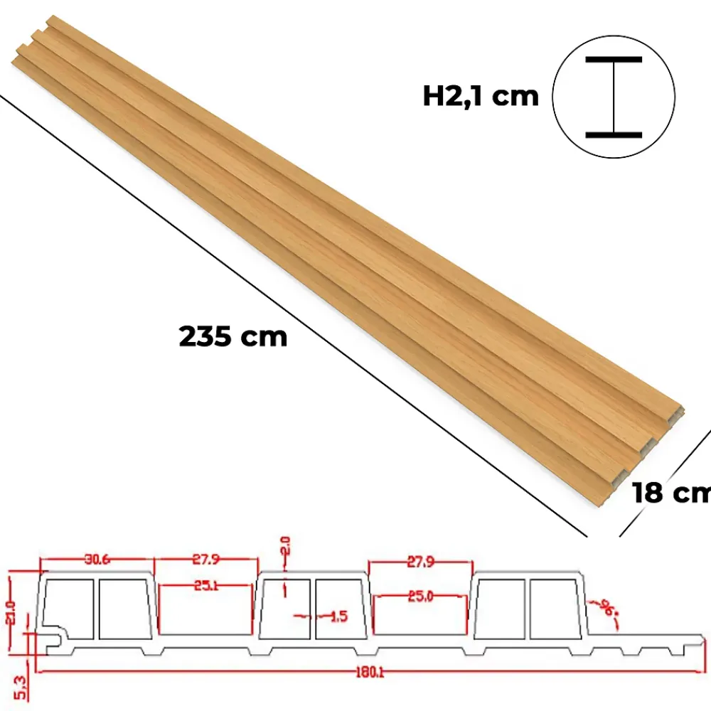 Frankystar Chopin - Lot de 6 Panneaux Acoustiques Décoratifs 235x18 cm pour Intérieur et Extérieur en WPC Oak- Lambris Mural