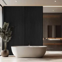 Frankystar Chopin - Lot de 6 Panneaux Acoustiques Décoratifs 235x18 cm pour Intérieur et Extérieur en WPC Noir- Lambris Mural