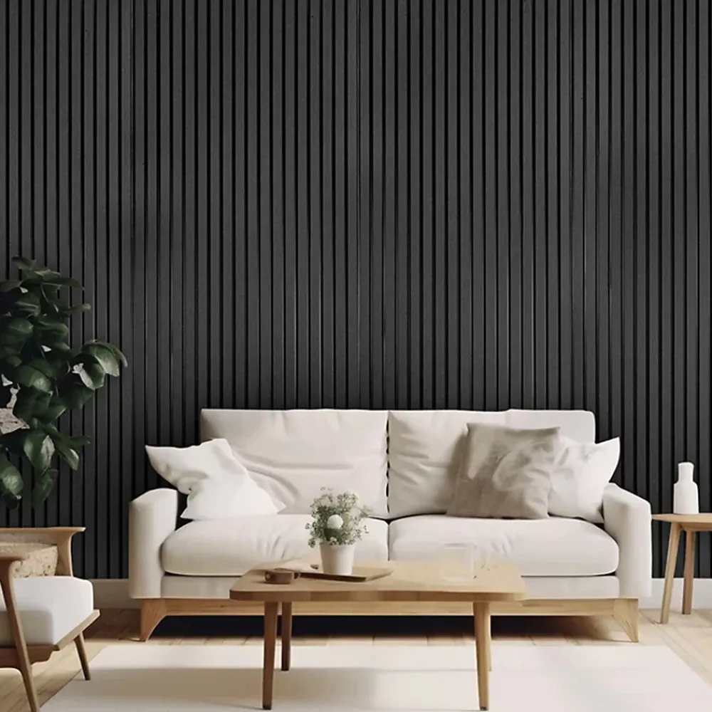 Frankystar Chopin - Lot de 6 Panneaux Acoustiques Décoratifs 235x18 cm pour Intérieur et Extérieur en WPC Noir- Lambris Mural