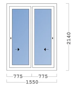 3 in 1 Baie Vitrée Coulissante<Châssis coulissant en aluminium 2 ventaux DMBG Pro (L.:1550mm x H.:2140mm) Gris argent
