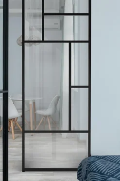 Foge Claustra avec vitrage et structure en MDF noir mat style industriel 244,5 x 89,4 x 4 cm- Claustra Intérieur|Cloison Amovible