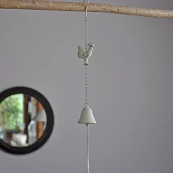 La Grande Prairie Clochette Coq fer blanc 10x65cm- Poignée De Porte Extérieure