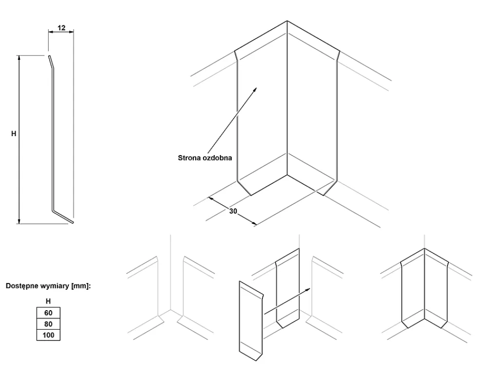Ilcom Coin intérieur pour plinthe FLI Argent satiné - 30mm x 80 mm x 0,65 ep.- Moulure