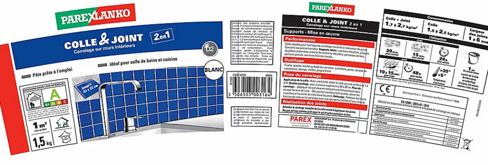 Parexlanko Colle Carrelage Mural|Joint Carrelage Mural<Colle & joint pâte blanc 1,5 kg