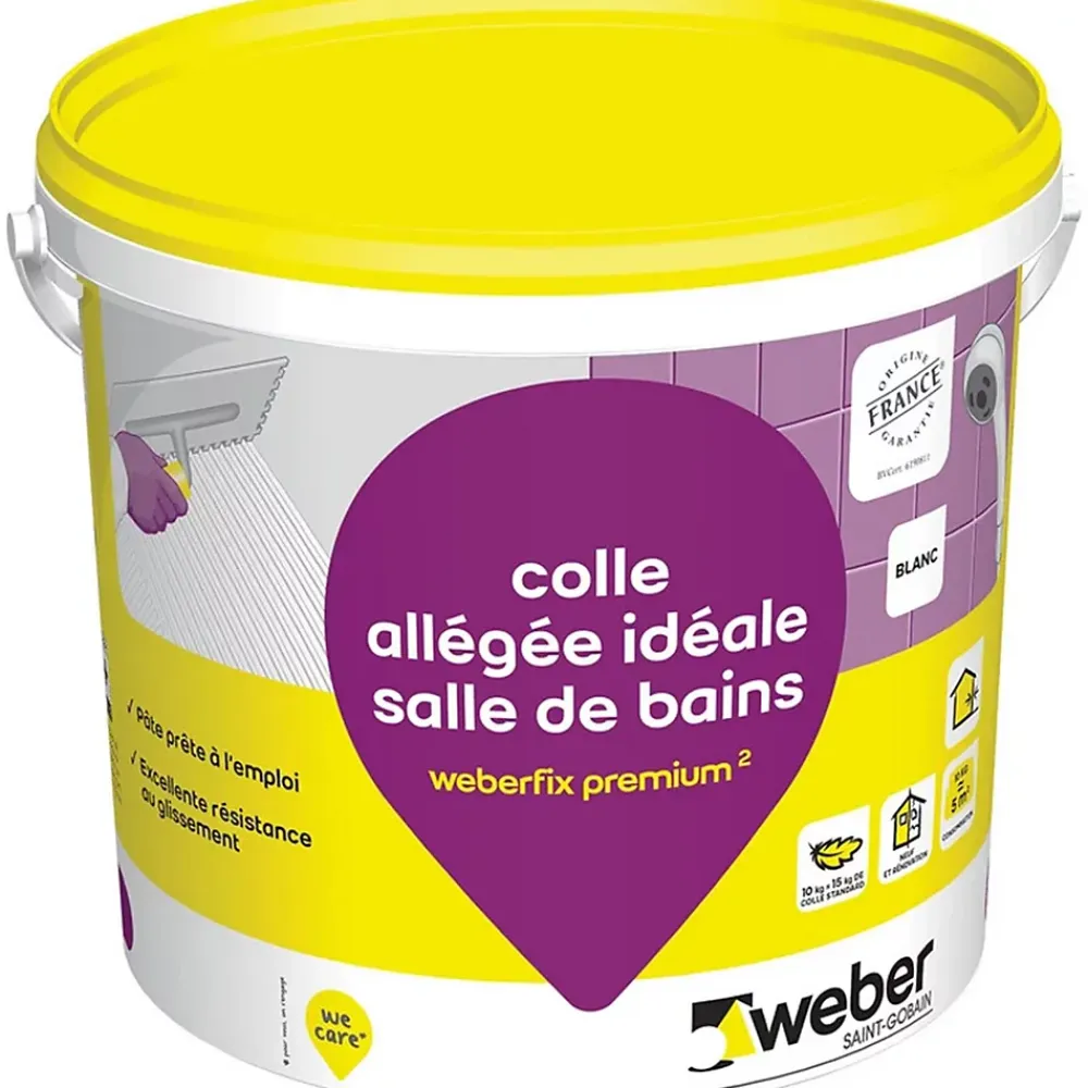 Weber Colle allégée pour carrelage spéciale salle de bain .FIX PREMIUM ² (D2 ET) - Le Seau de 17 Kg - BLANC- Colle Carrelage Sol