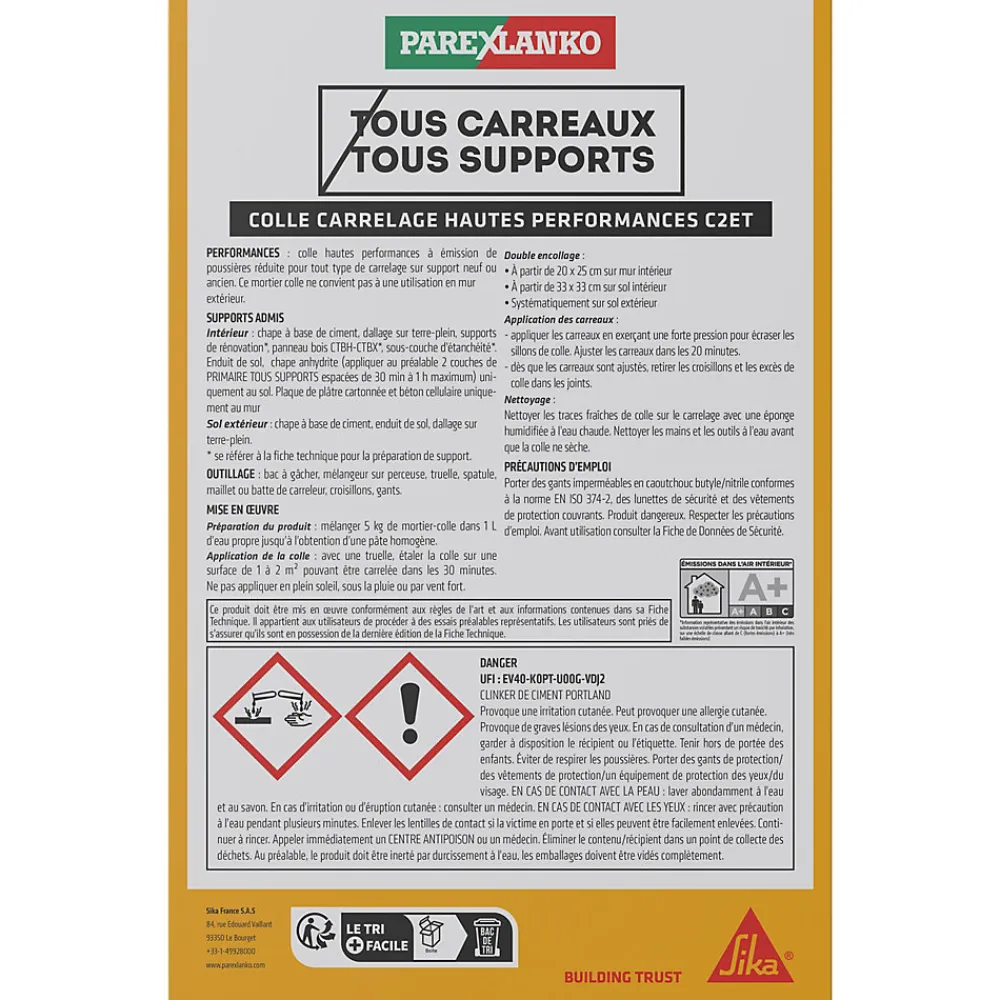 Parexlanko Colle carrelage blanche hautes performances 5 kg- Colle Carrelage Mural