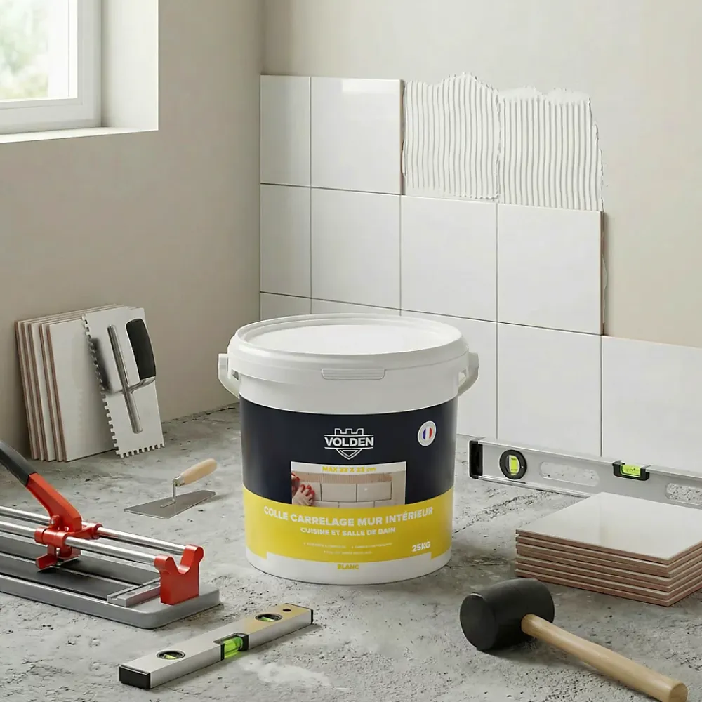 Volden Colle carrelage mur intérieur cuisine et salle de bain blanc 25kg- Colle Carrelage Mural