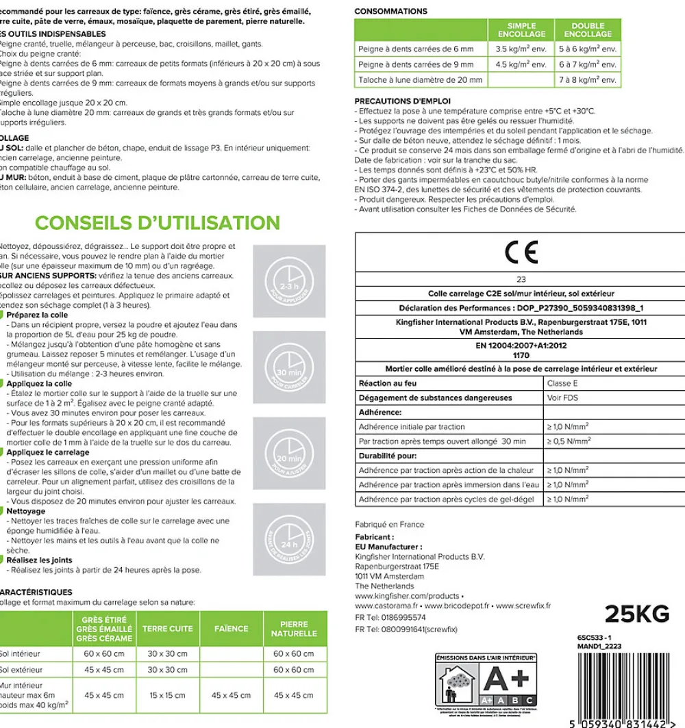 Volden Colle Carrelage Sol|Colle Carrelage Mural<Colle carrelage sol int/ext et mur intérieur gris C2E 25kg